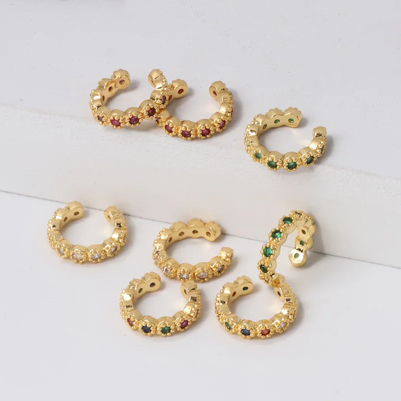 

Hot Sale Boho Small Round Circle Earcuff Earrings Ear Cuffs Copper Flower CZ Crystal Clip On Earrings Wedding Gifts For Women