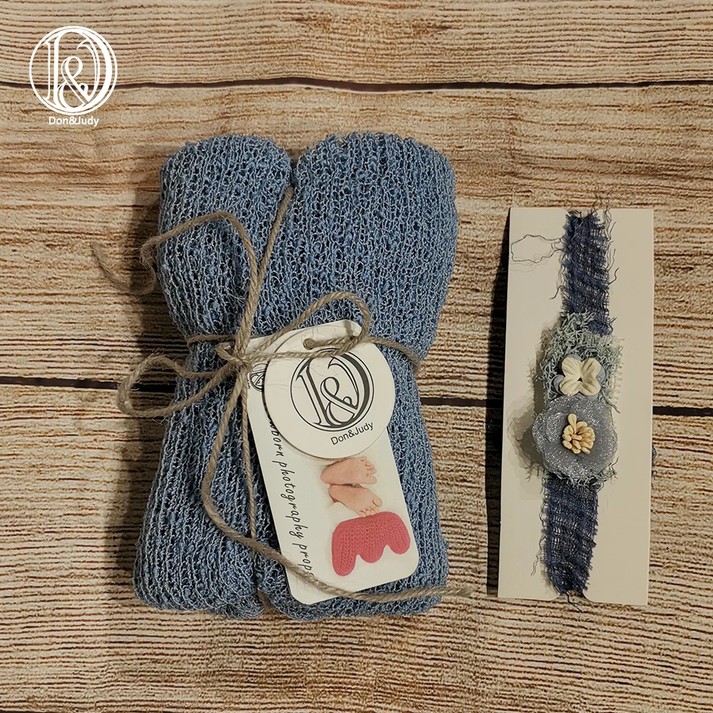 

Don&Judy 140x30cm Stretch Knit Wrap with Matched Headband Sets Swaddle Infant Photo Shoot Baby Blanket Newborn Photography Props