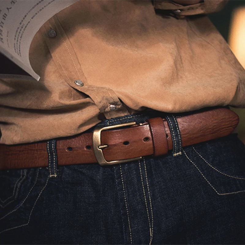 Belt Men's Luxury First Layer Cowhide Fashion Belt Black Retro Copper Buckle Man's Belt Jeans Casual Belt Leather Width 3.8cm