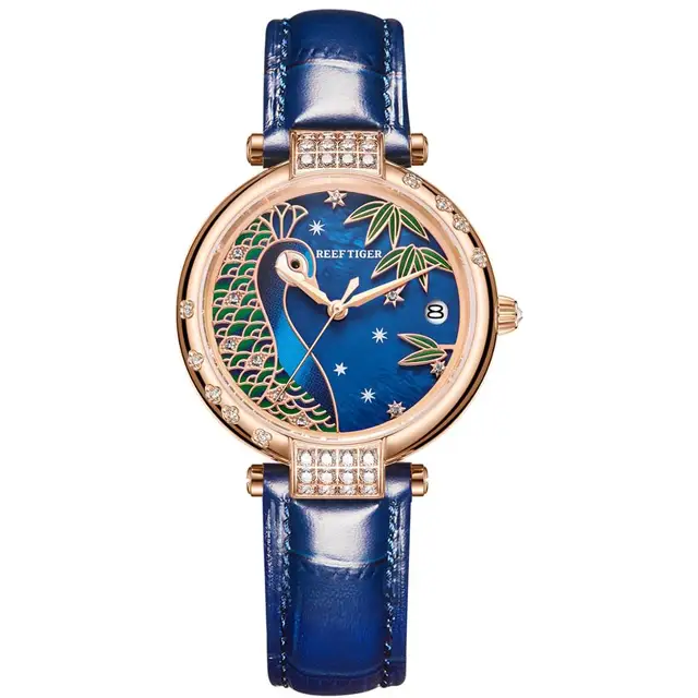 Reef Tiger / RT Luxury Gold Watch Automatic Day Date Watch Waterproof Genuine Leather Watch Relogio Feminino RGA1587 6
