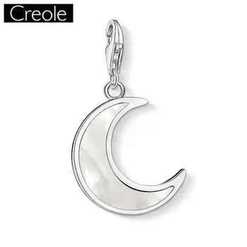 

Charm Pendant Moon White,2019 Spring Fashion Jewelry Trendy Real Pure 925 Sterling Silver Gift For Women Fit Bracelet Necklace