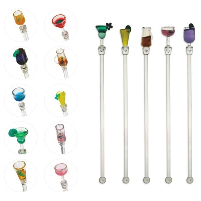 10Pcs Cocktail Stirrer Drink Mixing Stick Set Acrylic Cocktail Mixer Blender Bar Supplies Swizzle Stirrer 6