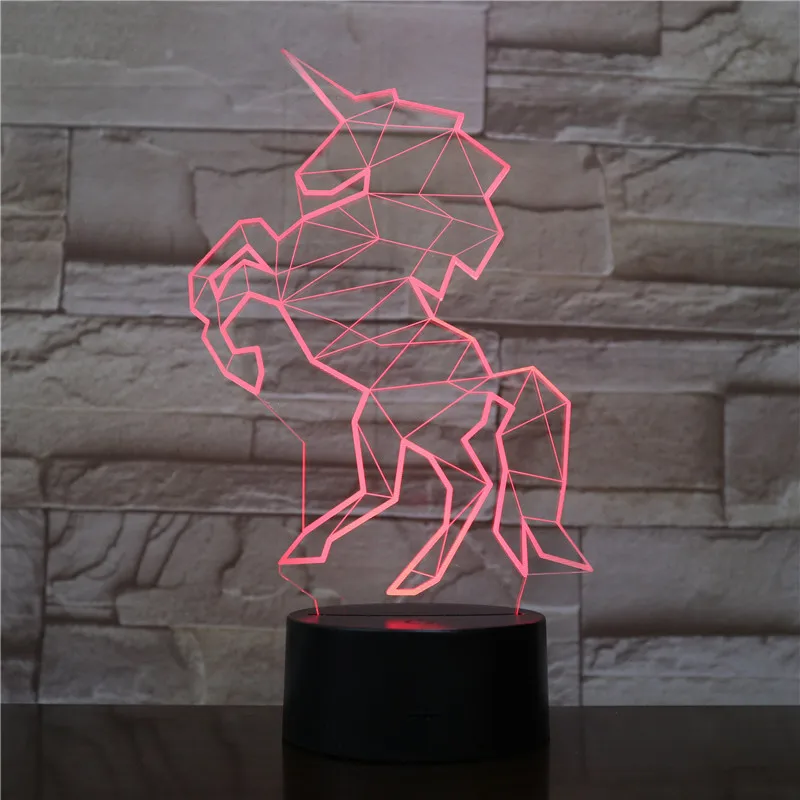 Kawaii Единорог 3D светодиодный ночной Светильник многоцветный Luminaria RGB лампа