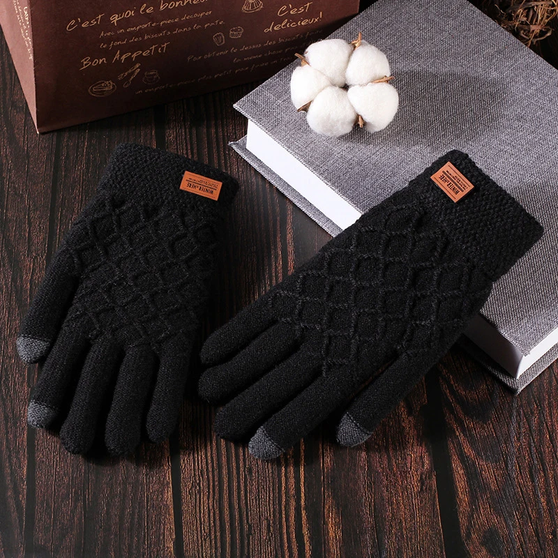 Новые модные зимние перчатки женские и мужские вязаные варежки теплые мягкие перчатки женские зимние перчатки унисекс с сенсорным экраном - Цвет: Черный