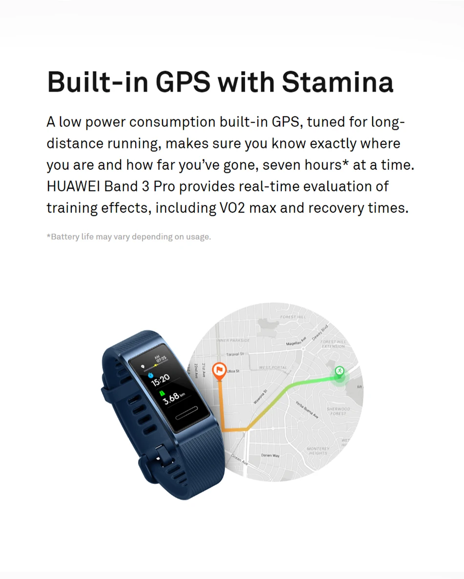 Original Huawei Band 3 Pro GPS SmartBand Metal Frame Amoled 0.95inch Full Color Display Waterproof Fitness Heart Rate Sleep