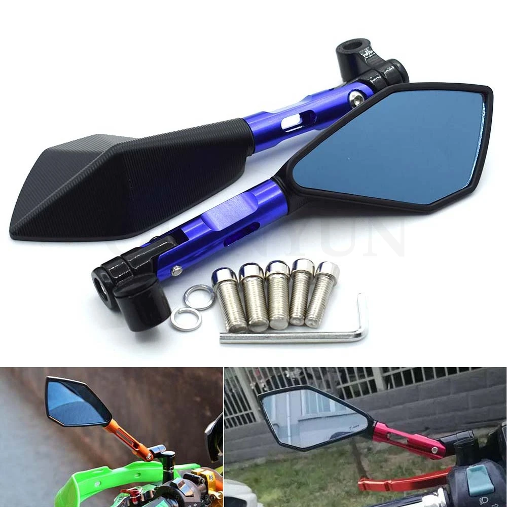 Universal CNC Aluminum Alloy Blue Glass Rearview Mirror Side Mirror For Honda GROM CBR250R