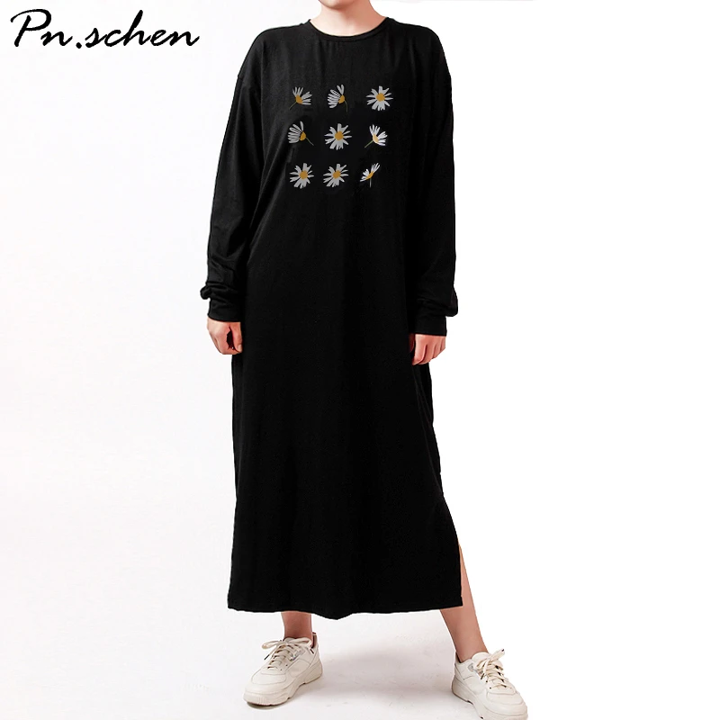 

plus size black floral long dresses for women clothing Oversized 2xl 3xl 4xl 5xl 6xl 7xl cotton loose casual spring autumn dress