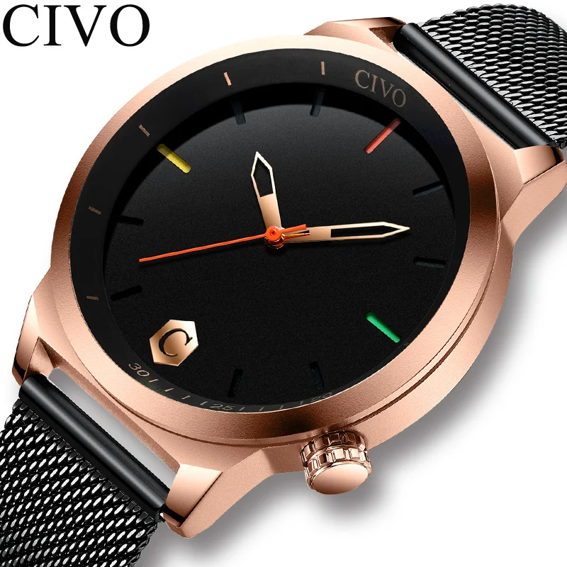

CIVO fashion mens watches top brand luxury waterproof date quartz wristwatch men mesh strap Sports Watch Clock Relogio Masculino