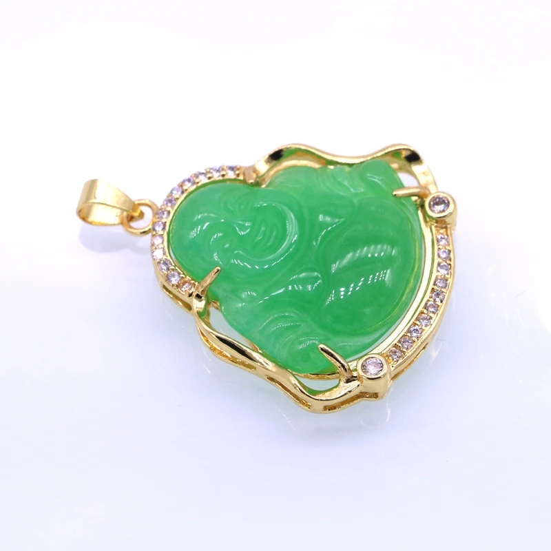 GZJY стильная Очаровательная подвеска ожерелье Улыбка Будды зеленый камень циркон кулон для женщин вечерние ювелирные изделия подарок на день рождения