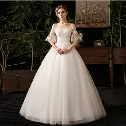 Новое простое свадебное платье из белого кружева с круглым вырезом дешевые свадебные платья De Novia