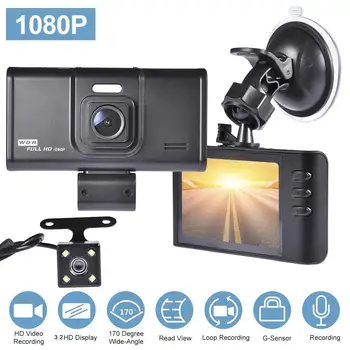 

Dash Cam Three Lens Full HD 1080P 3.2" Touch Screen Car DVR Camera Front+Rear Night Vision Camera Recorder G-sensor WDR