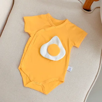 

New Born Baby Clothes Baby Girl Boy Short Sleeve Crawling Rompers Yellow Lovely Egg Romper Cotton Casual Summer Clothes 6-24M
