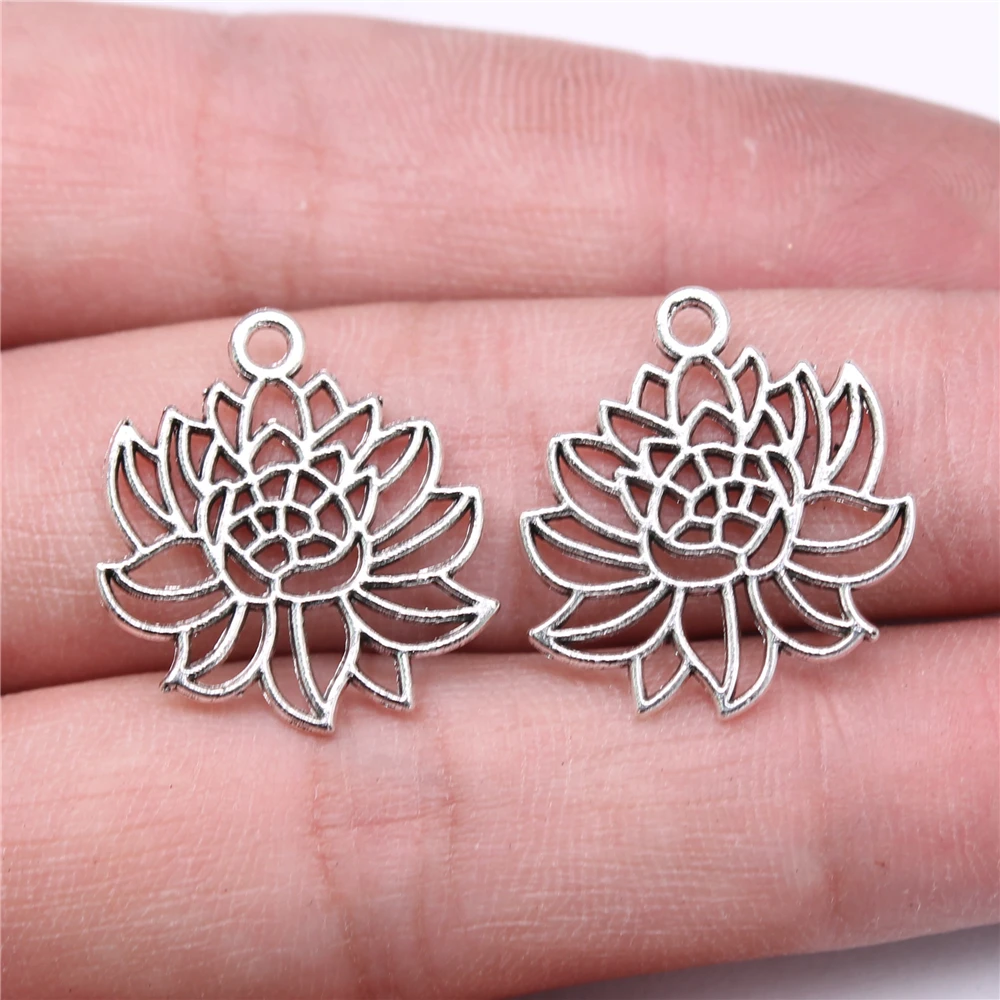 

20pcs 22x20mm Lotus Charms For Jewelry Making Antique Silver Plated Antique Bronze Plated Jewelry Findings