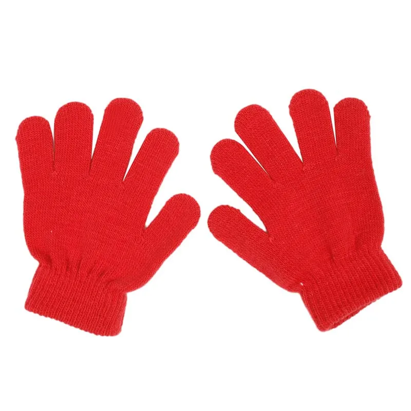 Милые зимние перчатки для маленьких мальчиков и девочек, однотонные вязаные эластичные варежки 95AB - Цвет: Красный