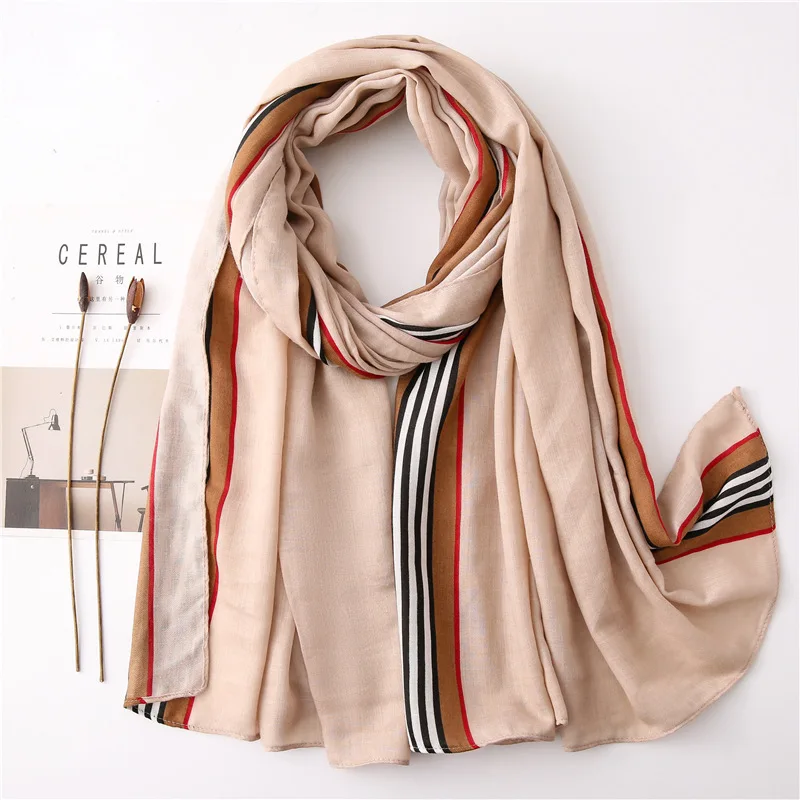 Luxury Brand 2020 Hijab Scarves Classic Stripe Fashion Cotton Scarf Women Winter Version Wild Split Shawl Bandana Foulard Women S Scarves Aliexpress