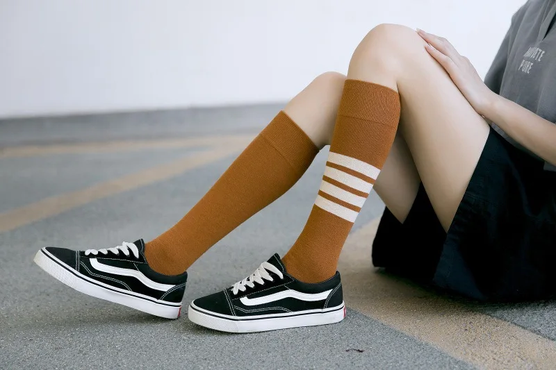 Net Red Long Socks Female Korean Spring And Autumn Socks Japanese-style College Style Knee-Length Half Length 3-Bar High Socks