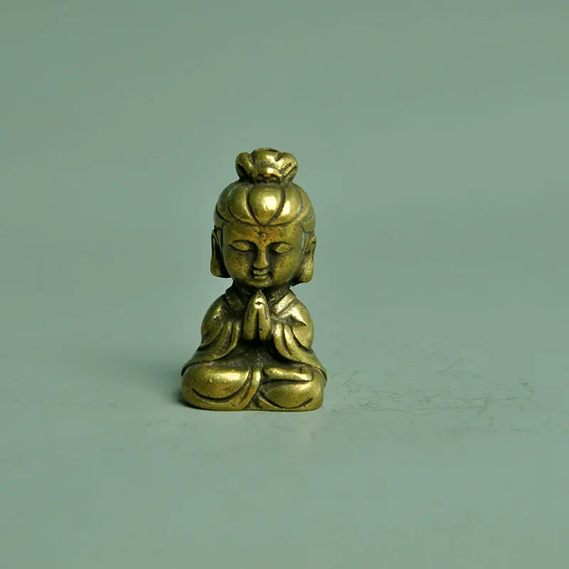 

Chinese Brass Guanyin Bodhisattva Bronze Retro Pocket Statue Collection Handwork Statue Home Decoration Feng Shui Craft