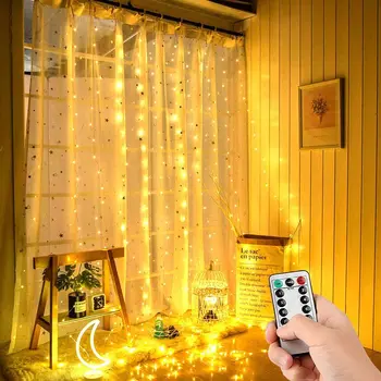 LED 스트링 조명 원격 제어 USB 웨딩 화환 커튼, 크리스마스 장식, 3M 램프, 휴일 침실 전구, 야외 요정