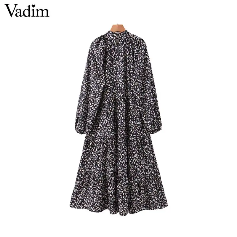 Vadim женское платье макси в стиле ретро с цветочным принтом, женские повседневные Прямые платья длиной до щиколотки с длинным рукавом, шикарные платья QC983