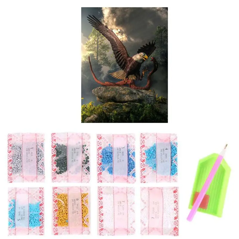 Eagle and snake 5D Round Shaped Diamond Painting Embroidery Needlework Rhinestone Crystal Cross Craft Stitch Kit