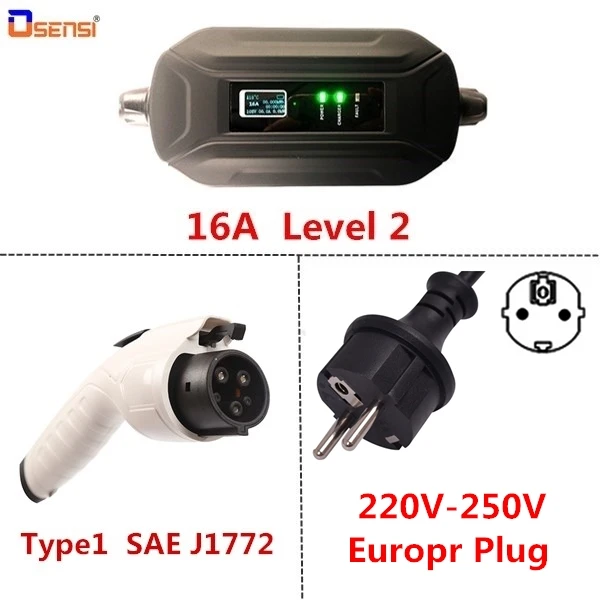 OSENSI SAE J1772 EVSE вход EV вилка 16A Уровень 2 EV зарядное устройство тип 1 ЕС вилка 5 м кабель для электрического автомобиля режим зарядки 2 вилки - Цвет: Type1 16A