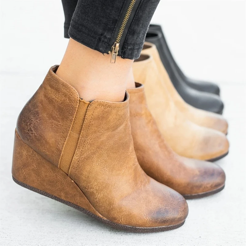 

Puimentiua Boots Women Ankle PU Leather Slip-On Boot Leopard Pattern Zippers Platform High Heel Short Boots Women Botas Mujer