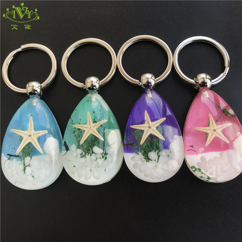 

2019 Fashion Luminous Shell Starfish Charm Keychain for Women Seaworld Crystal Glow In Dark Key Chains Men Trinket Jewelry Gift