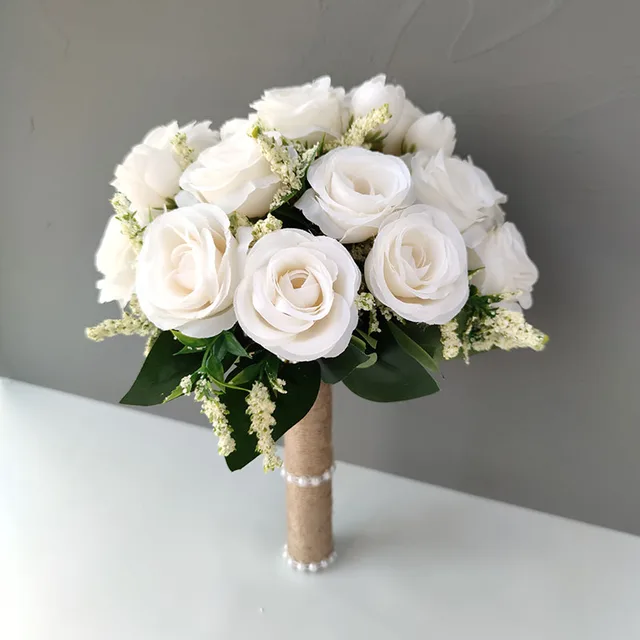 Bouquet da sposa damigella d'onore Bouquet da sposa fiori di seta bianca rose sposa artificiale biutonniere spille Mariage Bouquet accessori da sposa 3