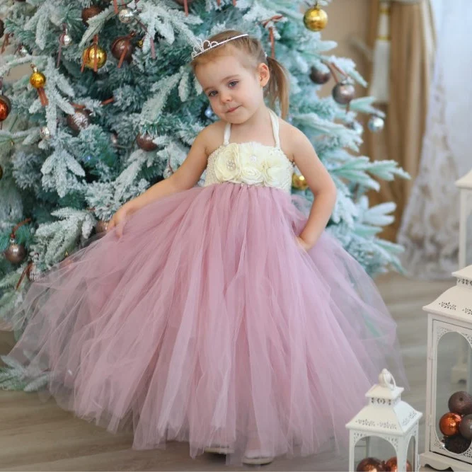 Baby Girls Ivory Flower Tutu Dress Kids Crochet Strap Pink Ball Gown Children Birthday Party Costume Photography Dresses | Детская