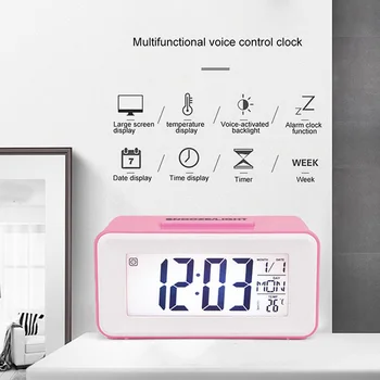 

Junejour Desk Digital Clock Sound Control Backlight 12/24 H Snooze 8 Alarm Ringtones for Bedrooms Bedside Kids