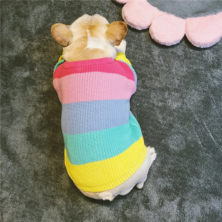 Одежда для собак, осенняя и зимняя одежда, милый Радужный свитер, французская одежда для щенков, свитер для маленьких собак, французская одежда для бульдога