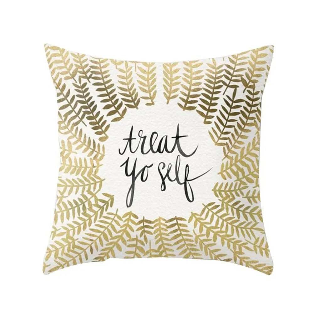 New Modern Printing Letters Pattern Pillow Fashion Simple Gold Foil Case Waist Throw Cushion Cover Home |