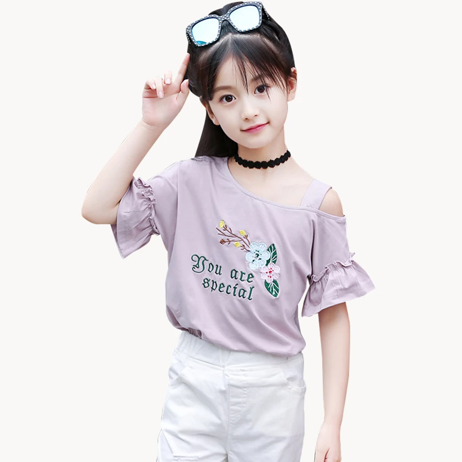 2020 детская футболка для девочек с цветочной вышивкой модные вечерние футболки