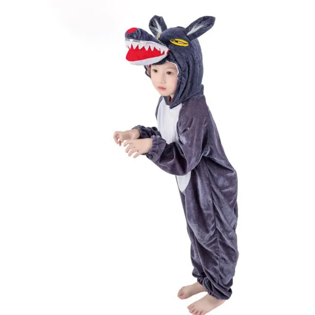 Kigurumis Animals Kids Anime Cosplay Costume Funny Suit School Party Student Play Games Onesies Performance Dinosaur Tiger Fancy gray wolf