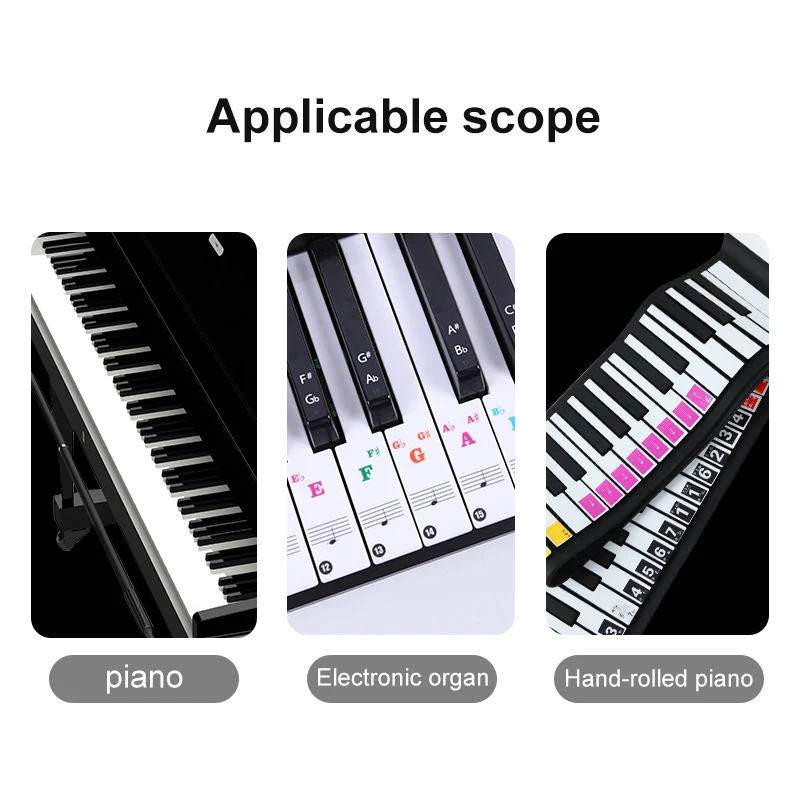 Color piano stickers 49/54/61/88 Keys Without leaving glue Not to hurt the piano Beginner piano Learn musical notes