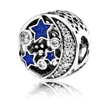 

CODEDOG 100% Real 925 Sterling Silver Blue openwork stars Charms Fit Original 3mmBracelet Beads DIY Jewelry For Women