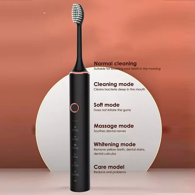 N100 Adult Timer Brush 6 ModeSonic Electric Toothbrush USB Charger Rechargeable Tooth Brushes Replacement Heads Set Valentine 4