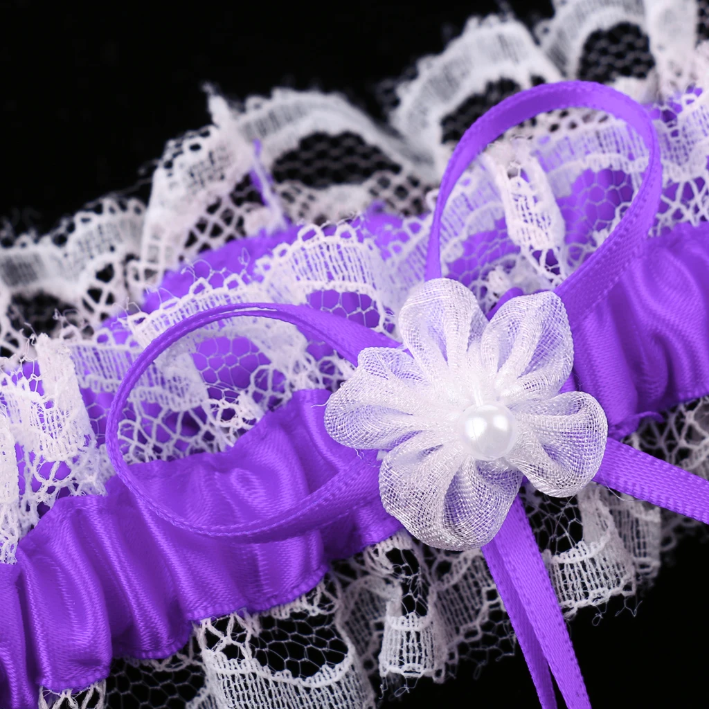 2Pcs Rustic Bridal Wedding Garter Floral Stretch Bridal Lace Satin Bowknot Thigh Ring Soft Socks Hen Party Lace Pearls Garter
