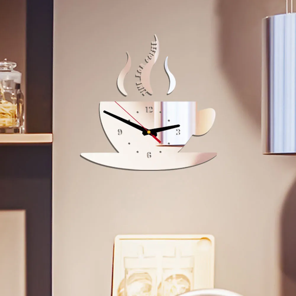 Кофейная форма Съемная Diy акриловая 3D зеркальная декоративная настенная наклейка часы для украшения дома гостиной