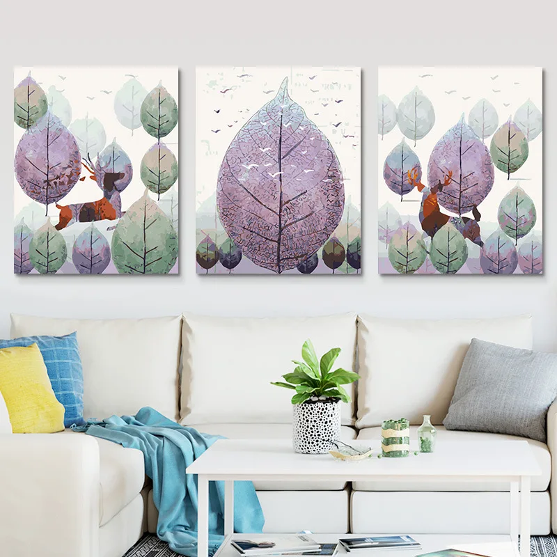 

DIY Digital Oil Painting Hand-Painted Substantial Living Room Own Coloring Paintings Decorative Painting Combination of Three Le