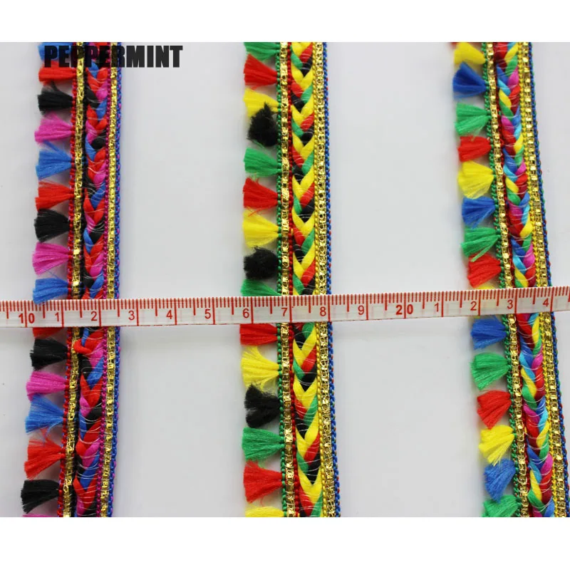 1 yard 25mm Ethnic Mixed Tassel Golden Fringed Lace Soft Ribbon Trim For Handmade Sewing Accessory | Дом и сад