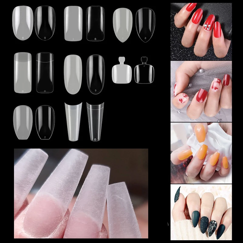 

500pcs/pack acrylic full cover nail tips square/clear/almond/stiletto wholesale false nail fake toenails For nail extension