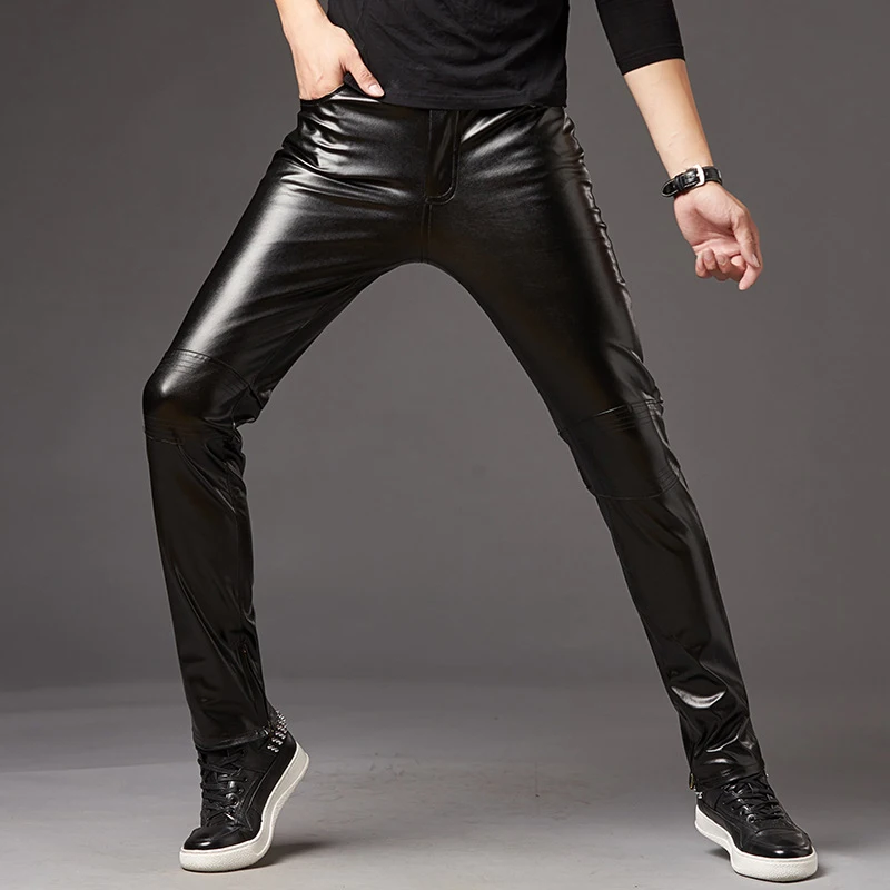 

Sexy Mens Punk Elastic Tight Trousers PU Faux Leather Shiny Glossy Stage Pants