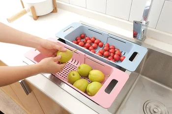 

Kitchen Adjustable Drying Rack Fruit Basket Sink Dish Organizer Sink Drain Basket Vegetable Fruit Holder Storage Rack 4 Colors