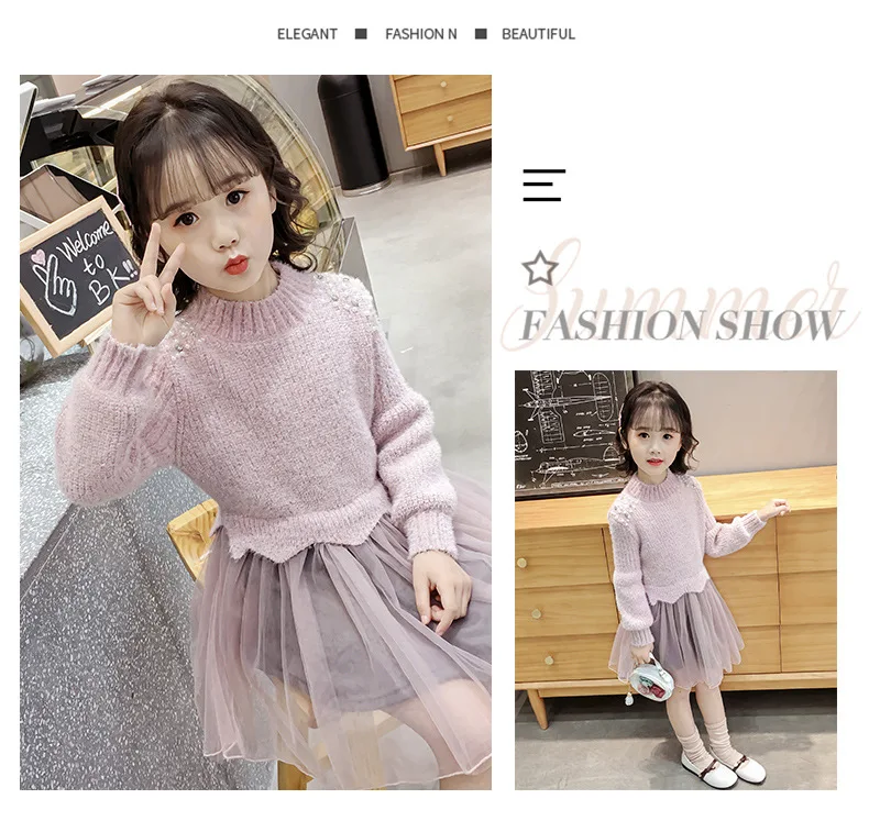 В году, новое осенне-зимнее платье для девочек Сетчатое платье для маленьких девочек в стиле пэчворк модное вязаное милое платье принцессы для девочек#8255