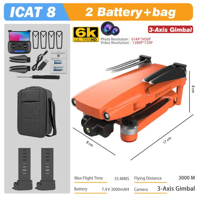 MFM 3-Axis EIS Camera Drone GPS 8K 35min 360° Obstacle Avoidance Professional 5G FPV 1.5Km Long Distance Brushless Icat8 Dron 4K 3-Axis 6K 2B Bag OG