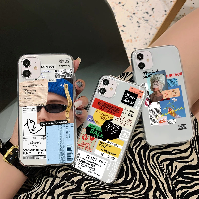 Penutup Label Barcode Fashion untuk iPhone 13 12 Pro Max Casing Mini untuk iPhone 11 Pro XS MAX X XR SE 2020 7 8 6 6S 5 5S Plus Fundas