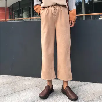 

Hzirip Fashion Streetwear Velvet Warm Autumn Casual Brief New High Waist Slender Straight All-Match Loose Wide Leg Trousers