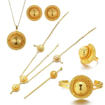 

Eritrean and Ethiopian Jewelry Pendant Necklaces Earrings Ring Bangles for Women Gold Color African Wedding Gifts