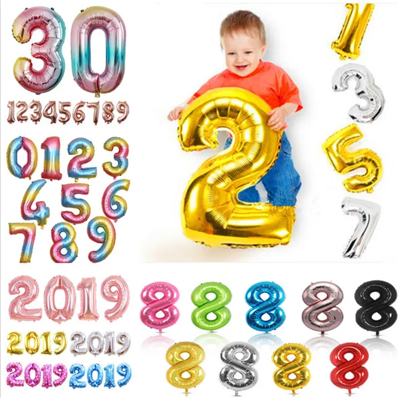 

32 40 inch Black Gold Number Foil Balloons Digit Air Balls Happy Birthday Wedding Decoration Letter Balloon Event Party Supplies